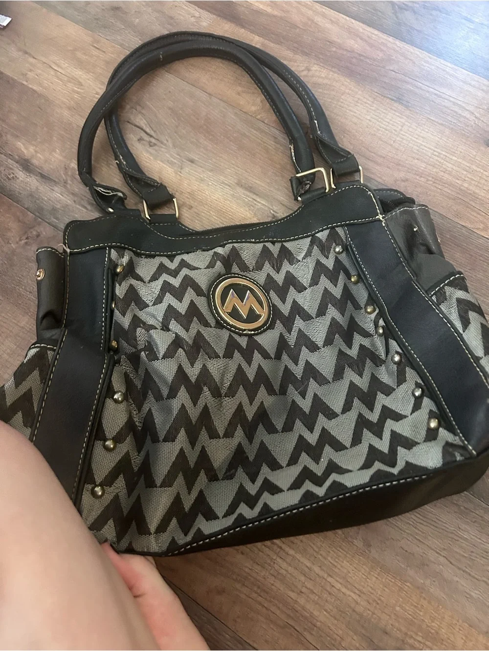 Michael Kors Black Leather Tote with Polka-Dot Lining